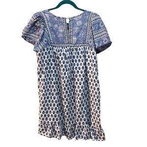 2/$30 C&C California Dress Womens Medium Blue White Boho Floral Linen Summer